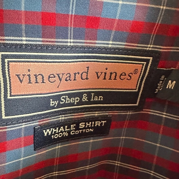 Vineyard Vines Mens Medium Plaid Button Down Whale Shirt Blue Red Patriotic - Picture 4 of 5